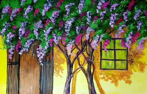 Lorna, bougainvillea cottage, acrylic.